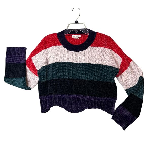 LUV LANE Sweater Womens Medium Multicolor Striped Cropped Chunky Knit Crewneck - Picture 11 of 12